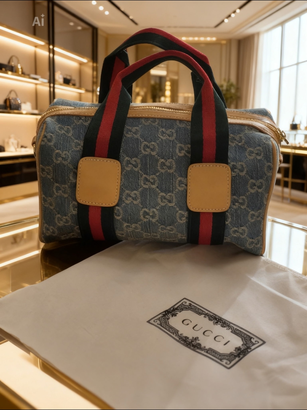 Denim Mini GG Speedy With Addtl Strap